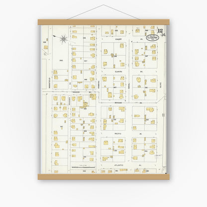 Old map wall art mockup — magnetic wood frame on white wall — Sanborn Fire Insurance Map from Cleburne, Johnson County, Texas (1904), Sheet #0012