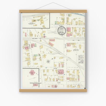 Old map wall art mockup — magnetic wood frame on white wall — Sanborn Fire Insurance Map from Loveland, Clermont, Hamilton, And Warren County, Ohio (1898), Sheet #0001