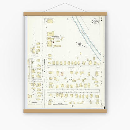 Old map wall art mockup — magnetic wood frame on white wall — Sanborn Fire Insurance Map from Flint, Genesee County, Michigan (1909), Sheet #0007