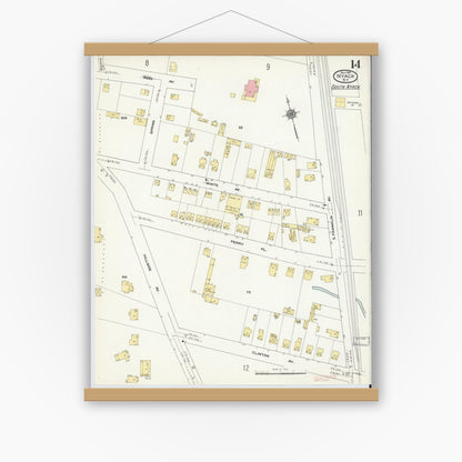 Old map wall art mockup — magnetic wood frame on white wall — Sanborn Fire Insurance Map from Nyack, Rockland County, New York. (1910), Sheet #0014