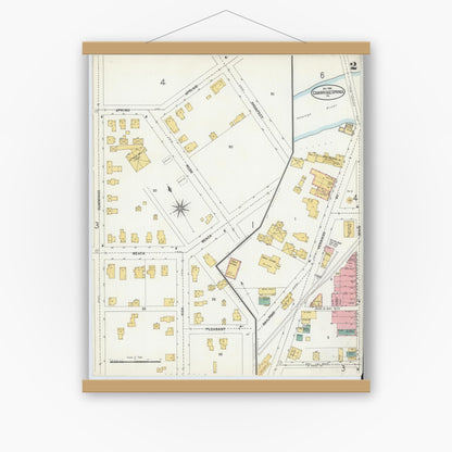 Old map wall art mockup — magnetic wood frame on white wall — Sanborn Fire Insurance Map from Cambridge Springs, Crawford County, Pennsylvania (1904), Sheet #0002