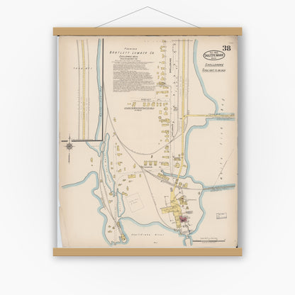 Old map wall art mockup — magnetic wood frame on white wall — Sanborn Fire Insurance Map from Sault Sainte Marie, Chippewa County, Michigan (1922), Sheet #0038