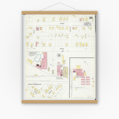 Old map wall art mockup — magnetic wood frame on white wall — Sanborn Fire Insurance Map from Marietta, Washington County, Ohio (1907), Sheet #0026