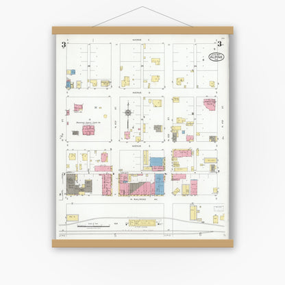 Old map wall art mockup — magnetic wood frame on white wall — Sanborn Fire Insurance Map from Alpine, Brewster County, Texas (1927), Sheet #0003