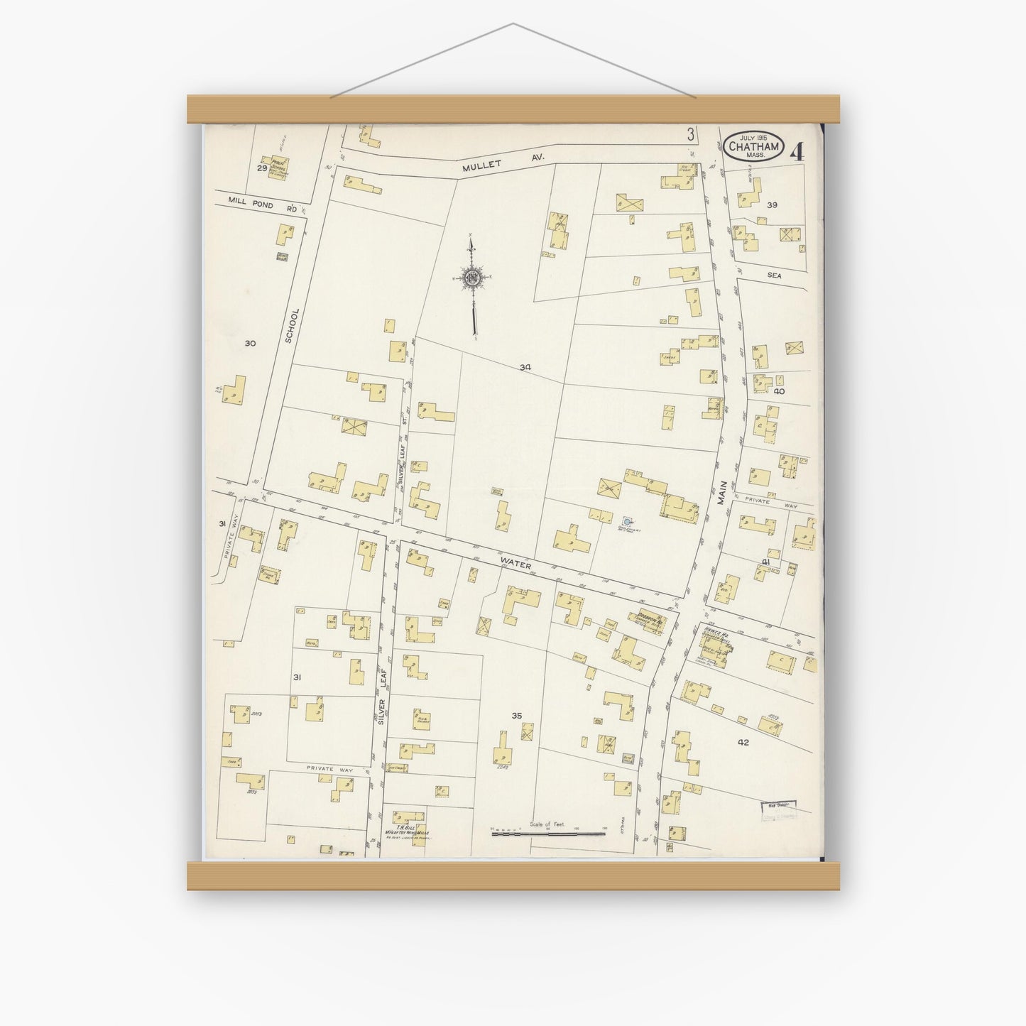 Old map wall art mockup — magnetic wood frame on white wall — Sanborn Fire Insurance Map from Chatham, Barnstable County, Massachusetts (1915), Sheet #0004