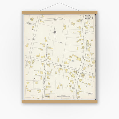 Old map wall art mockup — magnetic wood frame on white wall — Sanborn Fire Insurance Map from Chatham, Barnstable County, Massachusetts (1915), Sheet #0004