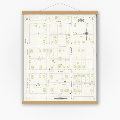 Old map wall art mockup — magnetic wood frame on white wall — Sanborn Fire Insurance Map from Winters, Runnels County, Texas (1925), Sheet #0003