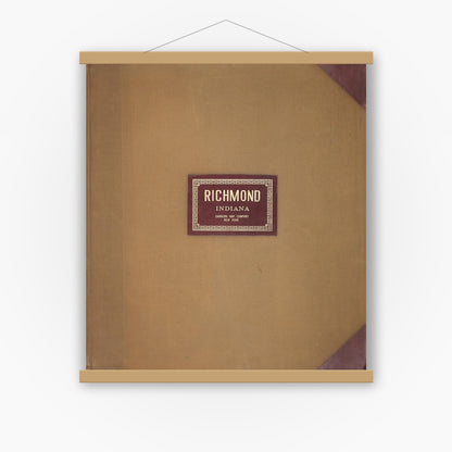 Old map wall art mockup — magnetic wood frame on white wall — Sanborn Fire Insurance Map from Richmond, Wayne County, Indiana (1950), Sheet #0001