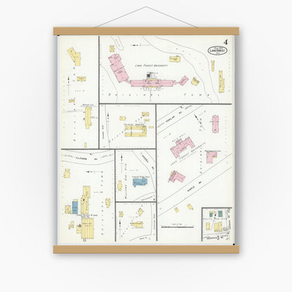 Old map wall art mockup — magnetic wood frame on white wall — Sanborn Fire Insurance Map from Lake Forest, Lake County, Illinois (1909), Sheet #0004