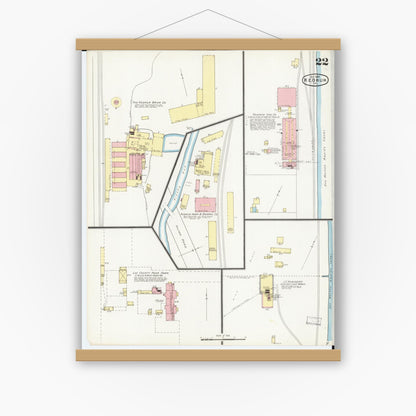 Old map wall art mockup — magnetic wood frame on white wall — Sanborn Fire Insurance Map from Keokuk, Lee County, Iowa (1893), Sheet #0022