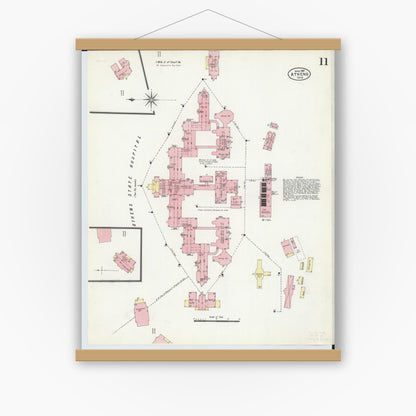 Old map wall art mockup — magnetic wood frame on white wall — Sanborn Fire Insurance Map from Athens, Athens County, Ohio (1907), Sheet #0011