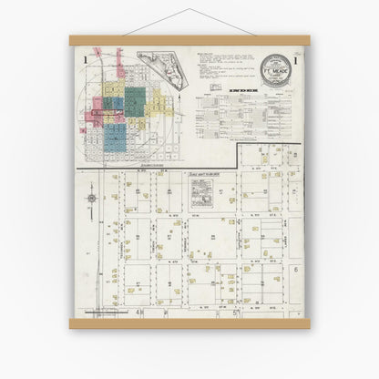 Old map wall art mockup — magnetic wood frame on white wall — Sanborn Fire Insurance Map from Fort Meade, Polk County, Florida (1924), Sheet #0001