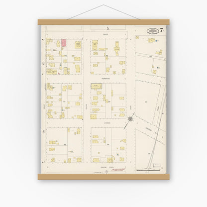 Old map wall art mockup — magnetic wood frame on white wall — Sanborn Fire Insurance Map from Concord, Contra Costa County, California (1917), Sheet #0007