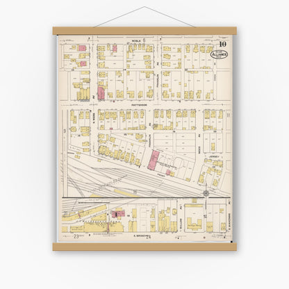 Old map wall art mockup — magnetic wood frame on white wall — Sanborn Fire Insurance Map from Alliance, Stark County, Ohio (1921), Sheet #0010