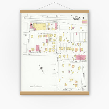 Old map wall art mockup — magnetic wood frame on white wall — Sanborn Fire Insurance Map from Coraopolis, Allegheny County, Pennsylvania (1924), Sheet #0004