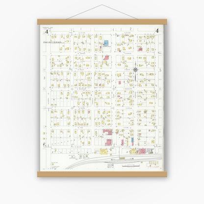 Old map wall art mockup — magnetic wood frame on white wall — Sanborn Fire Insurance Map from Marengo, Iowa County, Iowa (1933), Sheet #0004