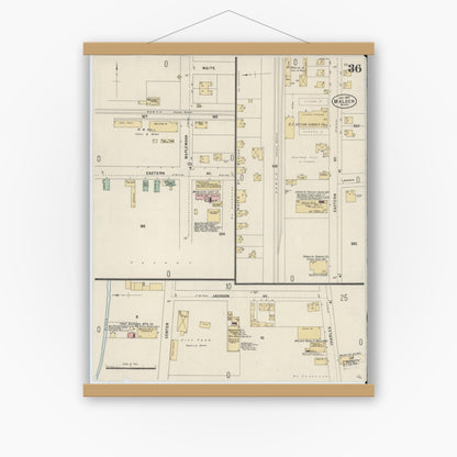 Old map wall art mockup — magnetic wood frame on white wall — Sanborn Fire Insurance Map from Malden, Middlesex County, Massachusetts (1897), Sheet #0036