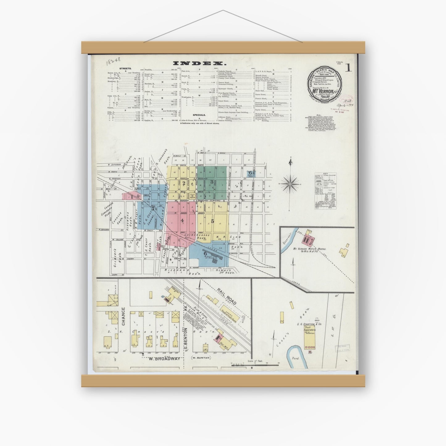 Old map wall art mockup — magnetic wood frame on white wall — Sanborn Fire Insurance Map from Mount Vernon, Jefferson County, Illinois (1894) - Complete Map Set