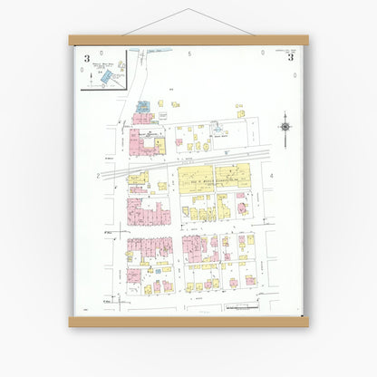Old map wall art mockup — magnetic wood frame on white wall — Sanborn Fire Insurance Map from Versailles, Darke County, Ohio (1951), Sheet #0003