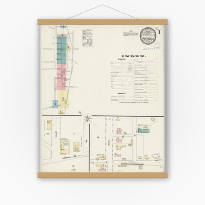Old map wall art mockup — magnetic wood frame on white wall — Sanborn Fire Insurance Map from Abingdon, Washington County, Virginia (1897) - Complete Map Set