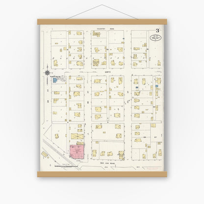 Old map wall art mockup — magnetic wood frame on white wall — Sanborn Fire Insurance Map from Walnut, Bureau County, Illinois (1921), Sheet #0003