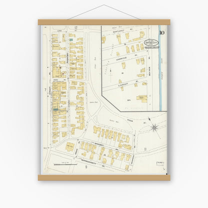 Old map wall art mockup — magnetic wood frame on white wall — Sanborn Fire Insurance Map from Cottage City, Dukes County, Massachusetts (1904), Sheet #0010