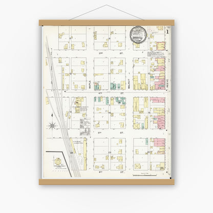 Old map wall art mockup — magnetic wood frame on white wall — Sanborn Fire Insurance Map from Hampton, Franklin County, Iowa (1892) â€” Complete Set