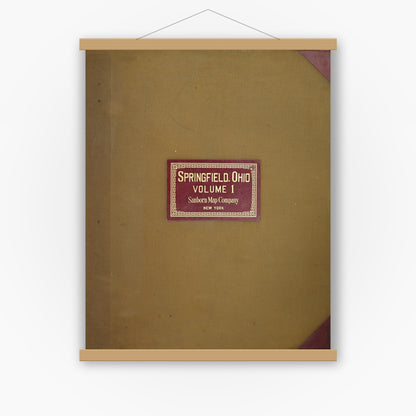 Old map wall art mockup — magnetic wood frame on white wall — Sanborn Fire Insurance Map from Springfield, Clark County, Ohio (1950), Sheet #0001
