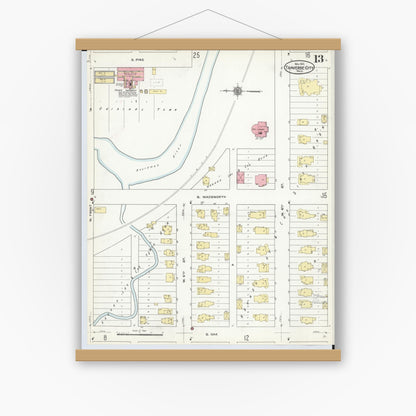 Old map wall art mockup — magnetic wood frame on white wall — Sanborn Fire Insurance Map from Traverse City, Grand Traverse County, Michigan (1910), Sheet #0013