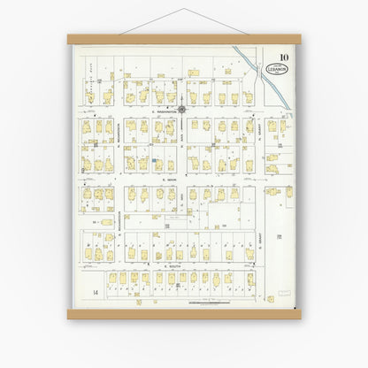Old map wall art mockup — magnetic wood frame on white wall — Sanborn Fire Insurance Map from Lebanon, Boone County, Indiana (1919), Sheet #0010