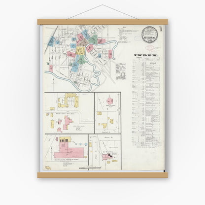 Old map wall art mockup — magnetic wood frame on white wall — Sanborn Fire Insurance Map from Mount Clemens, Macomb County, Michigan (1897), Sheet #0001
