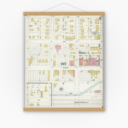 Old map wall art mockup — magnetic wood frame on white wall — Sanborn Fire Insurance Map from Monett, Barry County, Missouri (1902), Sheet #0002