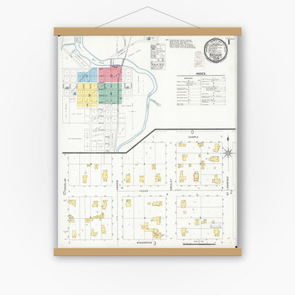 Old map wall art mockup — magnetic wood frame on white wall — Sanborn Fire Insurance Map from Nashua, Chickasaw County, Iowa (1900) â€” Complete Set