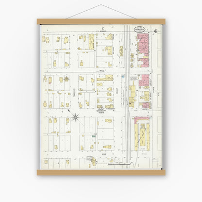 Old map wall art mockup — magnetic wood frame on white wall — Sanborn Fire Insurance Map from Nokomis, Montgomery County, Illinois (1906), Sheet #0004