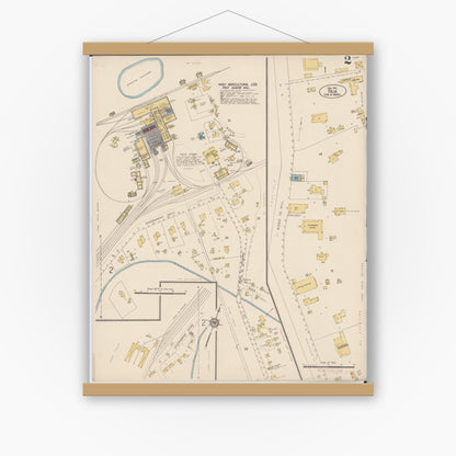 Old map wall art mockup — magnetic wood frame on white wall — Sanborn Fire Insurance Map from Paia, Maui County, Hawaii (1914), Sheet #0002