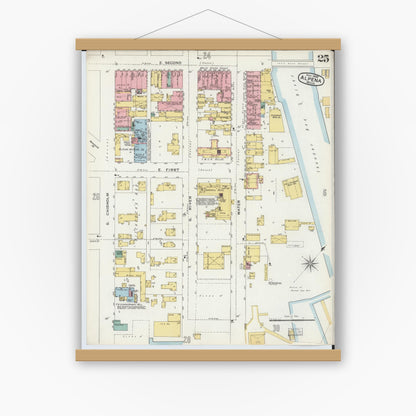 Old map wall art mockup — magnetic wood frame on white wall — Sanborn Fire Insurance Map from Alpena, Alpena County, Michigan (1895), Sheet #0025