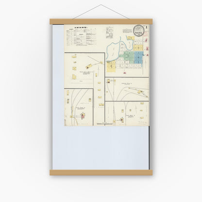 Old map wall art mockup — magnetic wood frame on white wall — Sanborn Fire Insurance Map from Virginia, Saint Louis County, Minnesota (1897) - Complete Map Set