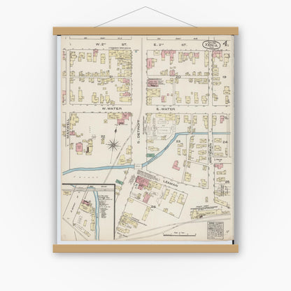 Old map wall art mockup — magnetic wood frame on white wall — Sanborn Fire Insurance Map from Xenia, Greene County, Ohio (1885), Sheet #0004