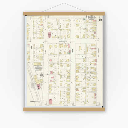 Old map wall art mockup — magnetic wood frame on white wall — Sanborn Fire Insurance Map from Circleville, Pickaway County, Ohio (1907), Sheet #0010