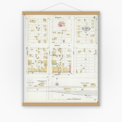 Old map wall art mockup — magnetic wood frame on white wall — Sanborn Fire Insurance Map from Breckenridge, Wilkin County, Minnesota (1898), Sheet #0003