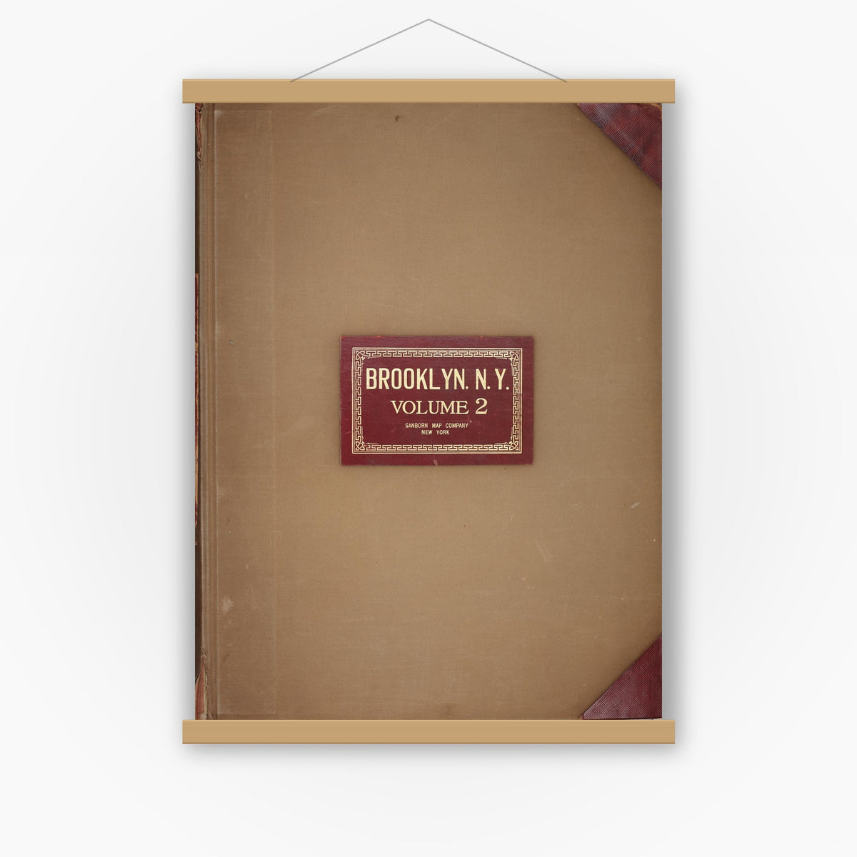 Old map wall art mockup — magnetic wood frame on white wall — Sanborn Fire Insurance Map from Brooklyn, Kings County, New York (1950), Sheet #0001