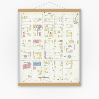 Old map wall art mockup — magnetic wood frame on white wall — Sanborn Fire Insurance Map from Breese, Clinton County, Illinois (1902), Sheet #0002