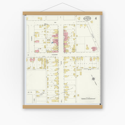Old map wall art mockup — magnetic wood frame on white wall — Sanborn Fire Insurance Map from Kingston, Ross County, Ohio (1915), Sheet #0004