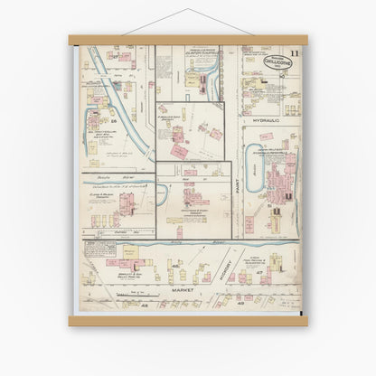 Old map wall art mockup — magnetic wood frame on white wall — Sanborn Fire Insurance Map from Chillicothe, Ross County, Ohio (1884), Sheet #0011