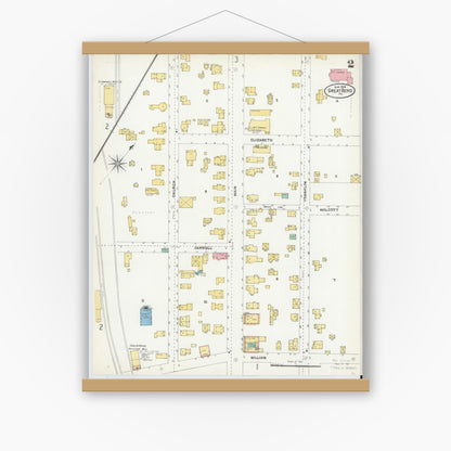 Old map wall art mockup — magnetic wood frame on white wall — Sanborn Fire Insurance Map from Great Bend, Susquehanna County, Pennsylvania (1904), Sheet #0002