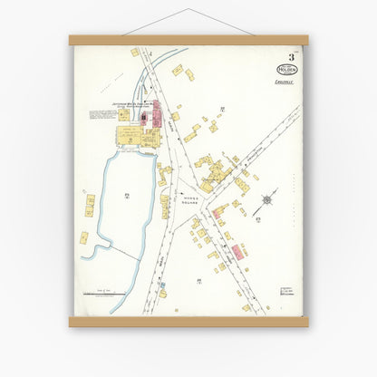 Old map wall art mockup — magnetic wood frame on white wall — Sanborn Fire Insurance Map from Holden, Worcester County, Massachusetts (1921), Sheet #0003
