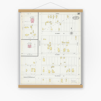 Old map wall art mockup — magnetic wood frame on white wall — Sanborn Fire Insurance Map from Fergus Falls, Otter Tail County, Minnesota (1896), Sheet #0010