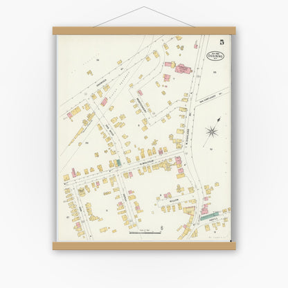 Old map wall art mockup — magnetic wood frame on white wall — Sanborn Fire Insurance Map from Ossining, Westchester County, New York (1903), Sheet #0005