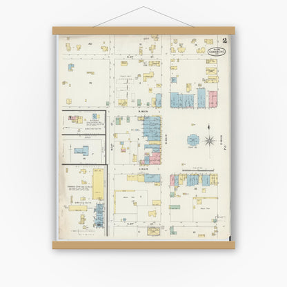 Old map wall art mockup — magnetic wood frame on white wall — Sanborn Fire Insurance Map from Comanche, Comanche County, Texas (1896), Sheet #0002