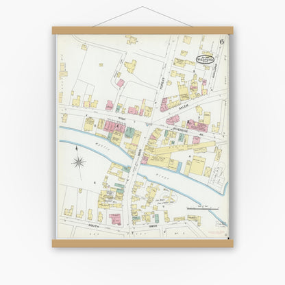 Old map wall art mockup — magnetic wood frame on white wall — Sanborn Fire Insurance Map from Medford, Middlesex County, Massachusetts (1892), Sheet #0006